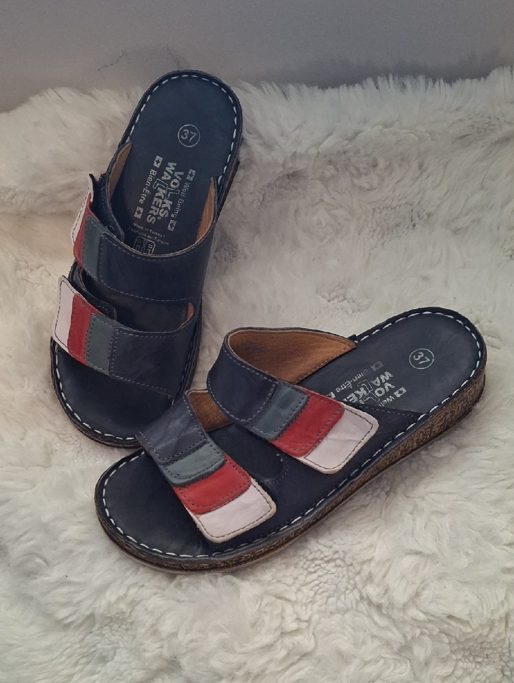 Volks Walkers Leather Boho Comfort Slide Sandals Size 37 US 6.5